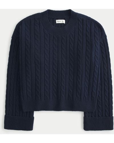 Hollister Easy Cable-knit Crew Jumper - Blue