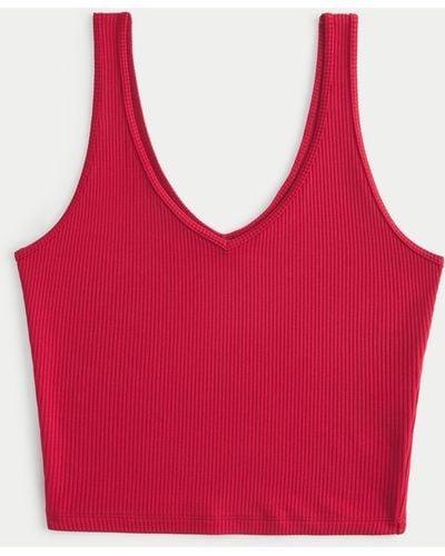 Hollister Ribbed Seamless Fabric V-neck Tank - Red