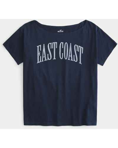 Hollister Schulterfreies Oversized-Tee mit East Coast-Grafik - Blau