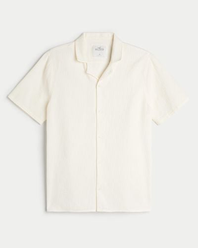 Hollister Short-sleeve Textured Cotton Shirt - Natural