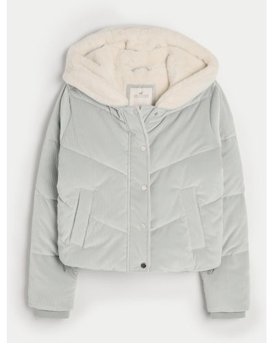 Hollister Cozy-lined Corduroy Puffer Jacket - Grey