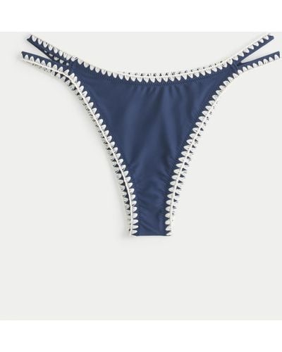 Hollister Bestickte Cheeky-Bikinihose mit hohen Beinausschnitten - Blau