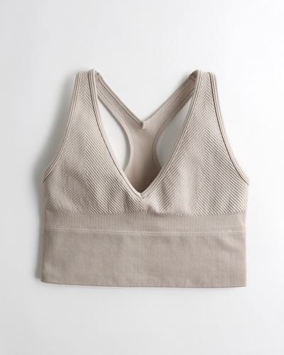 Hollister Gilly Hicks Ribbed Seamless Plunge Bra Top - Grey