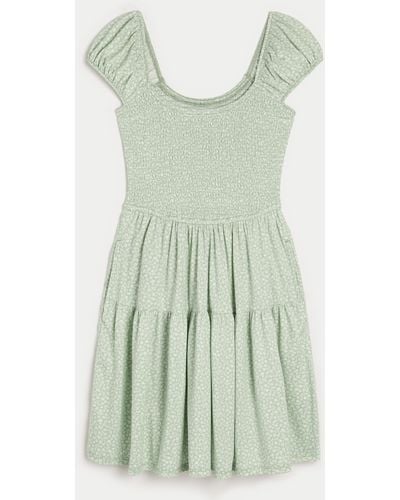 Hollister Smocked Bodice Knit Mini Dress - Green