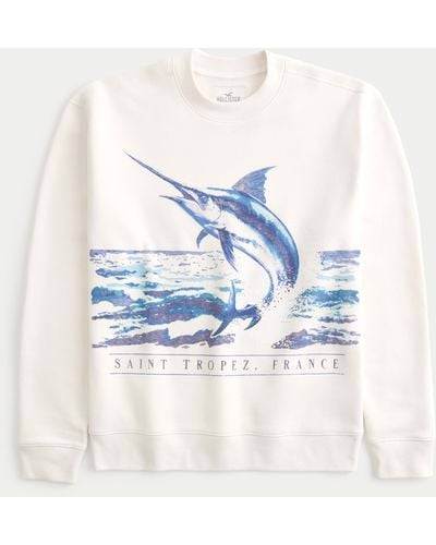 Hollister Relaxed Saint Tropez France Graphic Crew Sweatshirt - Blue