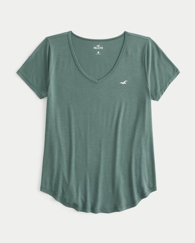 Hollister Lässiges T-Shirt mit V-Ausschnitt und Symbol - Grün