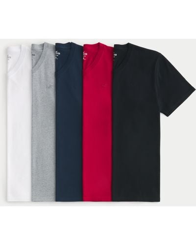 Hollister T-Shirt mit V-Ausschnitt und Symbol im 5er-Pack - Schwarz