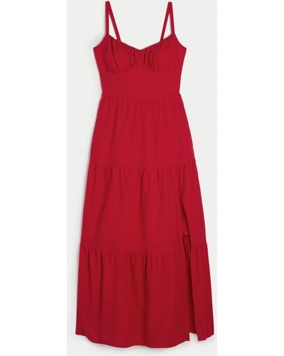 Hollister Linen Blend Open Back Maxi Dress - Red