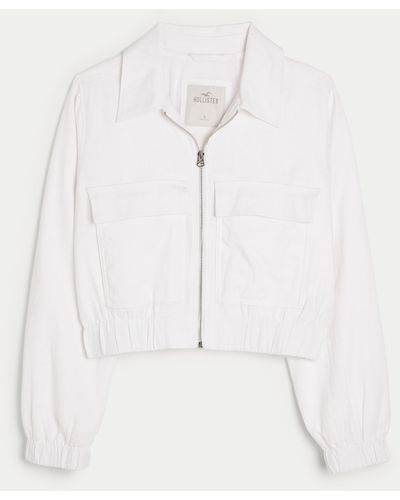 Hollister Crop Linen Blend Bomber Jacket - Natural