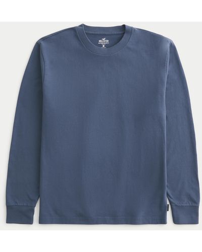 Hollister Lässiges langärmliges T-Shirt aus schwerer Baumwolle mit Rundhalsausschnitt - Blau