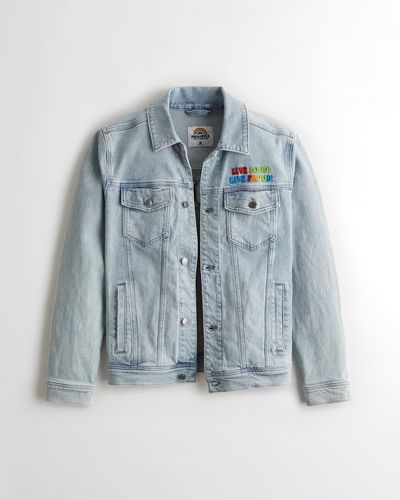 Hollister Pride Embroidered Graphic Denim Jacket - Blue