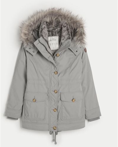 Hollister Faux Fur-lined Cosy Parka - Grey