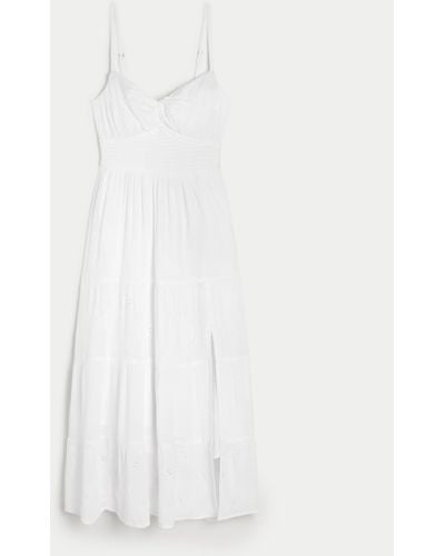 Hollister Eyelet Twist-bust Tiered Midi Dress - White