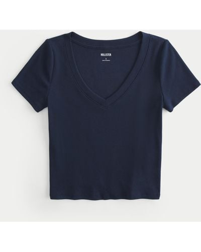 Hollister Ribbed V-neck T-shirt - Blue