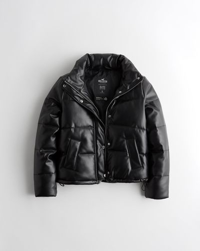 Hollister Faux-leather Puffer Jacket - Black