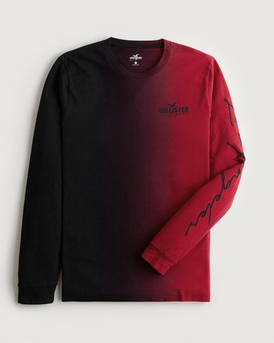 Hollister Long-sleeve Ombre Print Logo Graphic Tee - Red
