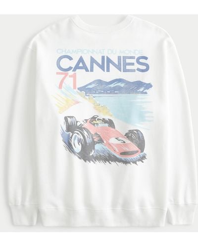 Hollister Oversized-Sweatshirt mit Rundhalsausschnitt und Cannes Racing-Grafik. - Weiß