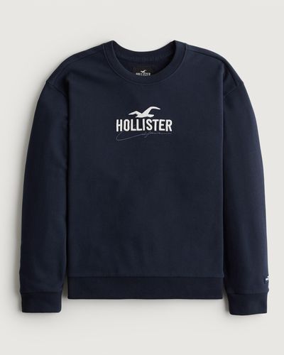 Hollister Lässiges Sweatshirt mit Logo und Rundhalsausschnitt - Blau