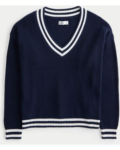 Hollister Oversize-Pullover mit V-Ausschnitt - Blau