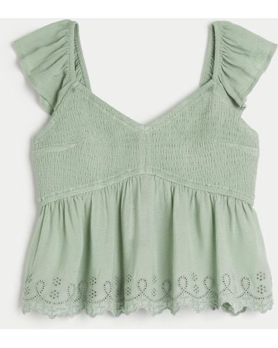 Hollister Easy Smocked Babydoll Top - Green