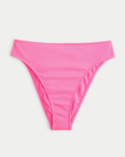 Hollister Gerippte Bikinihose, Cheeky und Curvy, mit hohem Bund und hohem Bein - Pink