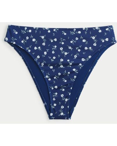 Hollister Curvy High-leg High-waist Ribbed Cheeky Bikini Bottom - Blue