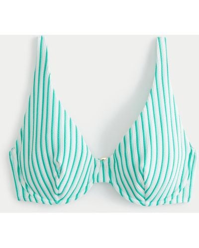 Hollister Curvy High Apex Scrunch-ribbed Underwire Bikini Top - Blue