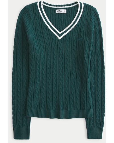 Hollister Cable-knit Icon V-neck Jumper - Green