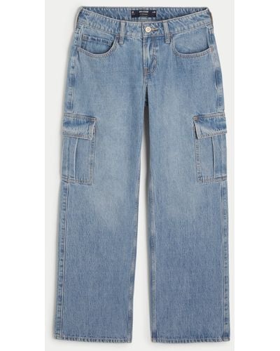 Hollister Low Rise Baggy Cargo-Jeans in mittlerer Waschung - Blau