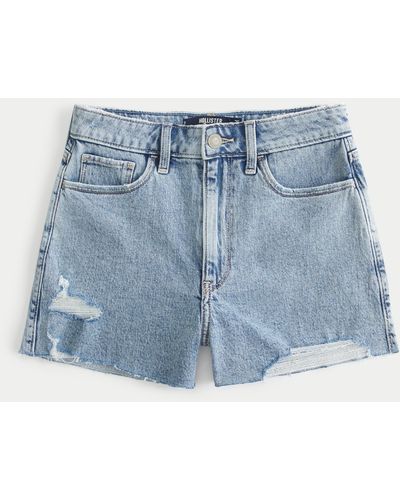 Hollister Ultra High Rise Mom-Jeans-Shorts in Acid-Waschung, Distressed-Optik - Blau