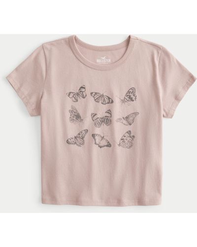 Hollister Easy Butterfly Crop Graphic Tee - Pink
