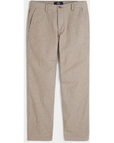 Hollister Slim Straight Stretch Linen Blend Trousers - Natural