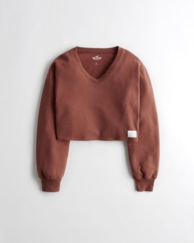 Hollister Crop V-neck Sweatshirt - Red