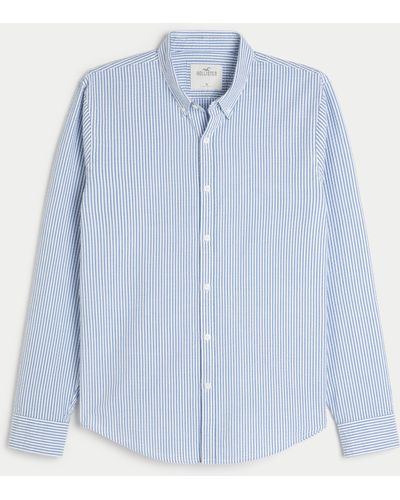 Hollister Long-sleeve Seersucker Button-through Shirt - Blue