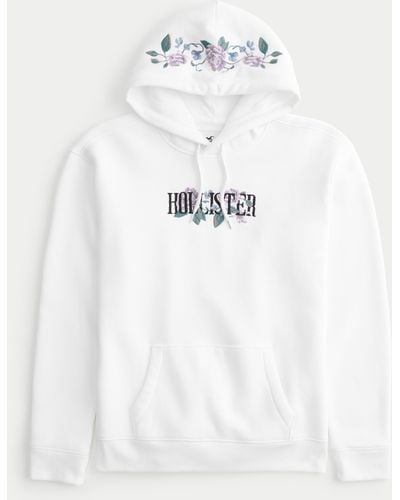 Hollister Floral Logo Graphic Hoodie - White