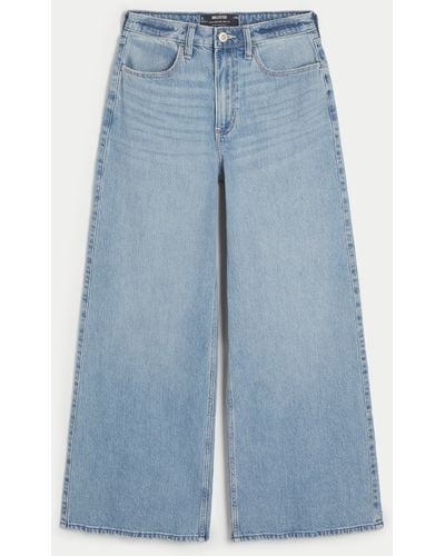Hollister Ultra High Rise Jeans in mittlerer Waschung mit weitem Bein - Blau