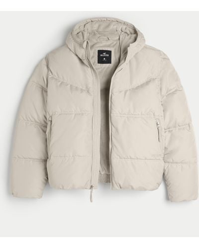 Hollister Faux Fur-lined Hooded Puffer Jacket - Natural