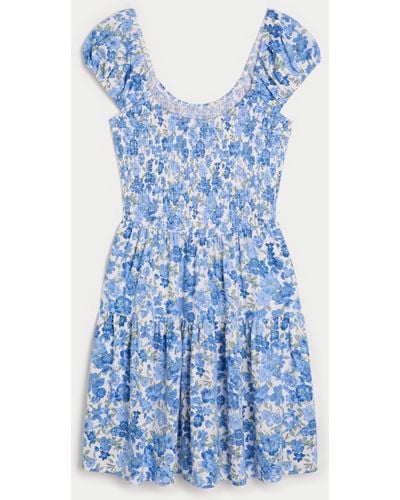 Hollister Smocked Bodice Knit Mini Dress - Blue