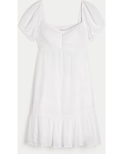 Hollister Open Back Babydoll Dress - White