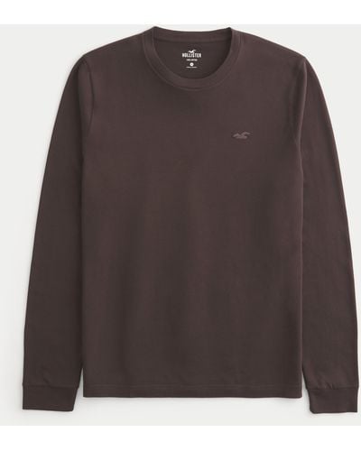 Hollister Long-sleeve Icon Crew T-shirt - Brown