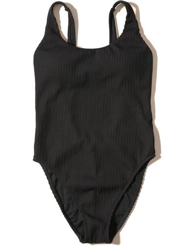 Hollister Ribbed High-leg One-piece Swimsuit - Black