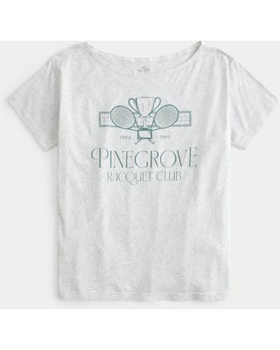 Hollister Oversized Off-the-shoulder Pinegrove Racquet Club Graphic Tee - White