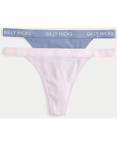 Hollister Gilly Hicks Ribbed Cotton Blend Thong Underwear 2-pack - Blue
