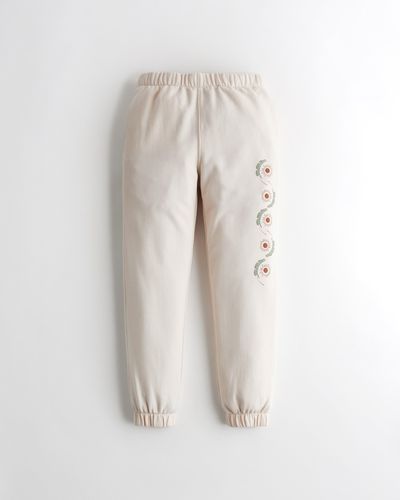 Hollister Ultra High-rise Graphic Fleece Dad Joggers - Natural