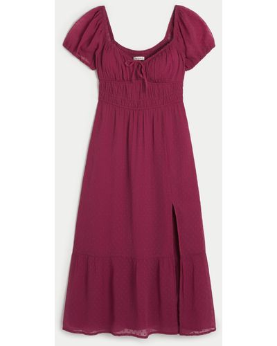 Hollister Short-sleeve Channelled Midi Dress - Purple
