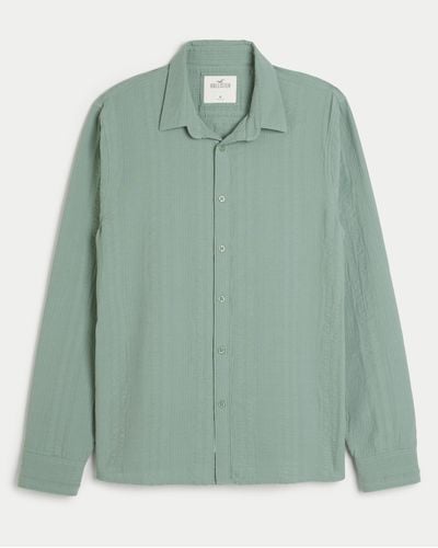 Hollister Long-sleeve Cotton Seersucker Shirt - Green