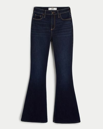 Hollister Curvy High-rise Dark Wash Flare Jeans - Blue