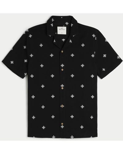 Hollister Boxy Embroidered Pattern Shirt - Black