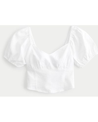 Hollister Short-sleeve Linen Blend Ruched Bust Top - White