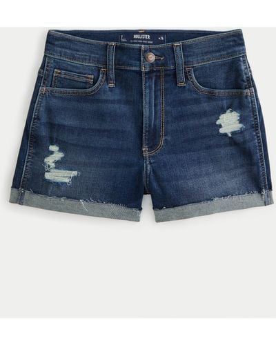 Hollister Low-rise Ripped Dark Wash Denim Shorts in Blue
